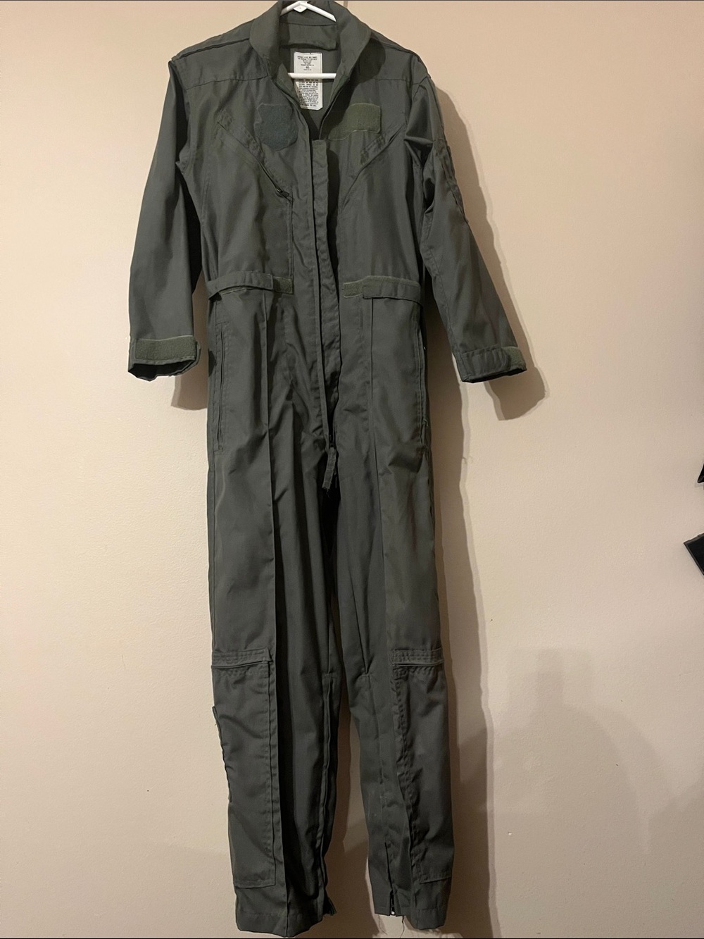Adult US Air Force Nomex Flight Suit. Olive Green One-Piece Jumpsuit.